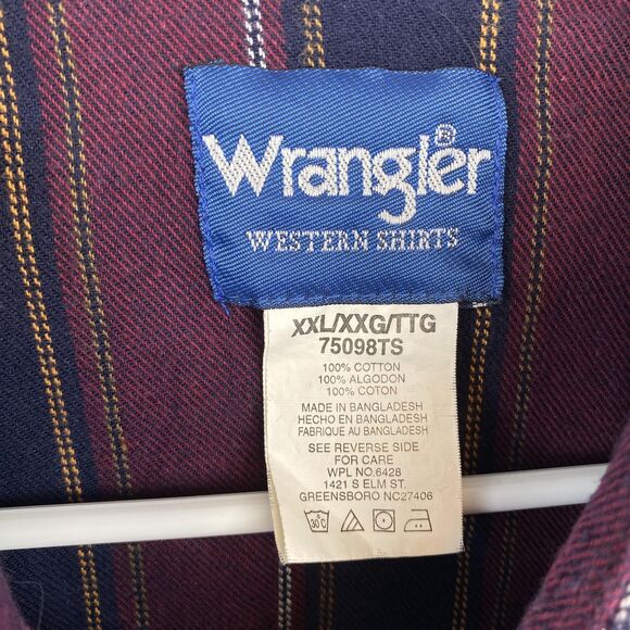 Wrangler Western Shirt Mens 2XL Blue Purple Striped Pearl Snap Cowboy Rodeo - Picture 4 of 11